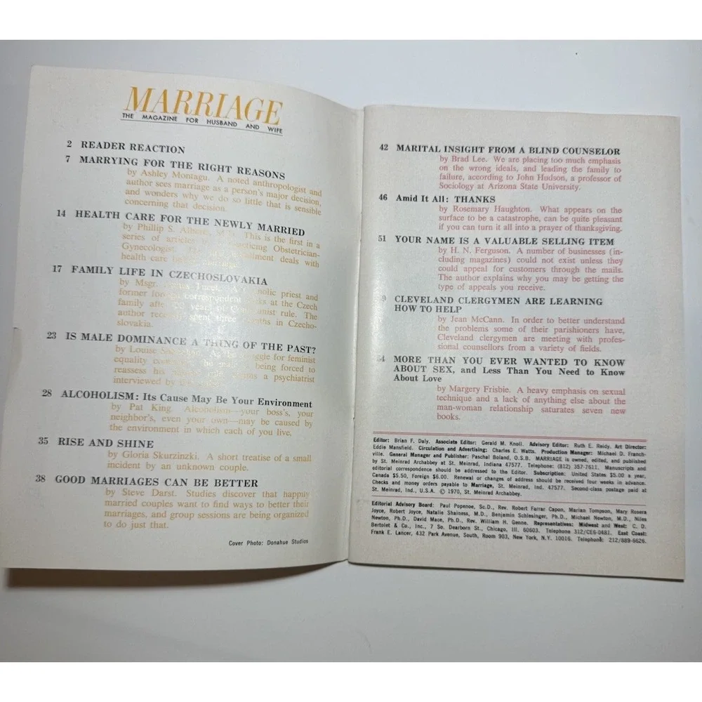 Vintage Marriage Magazine 1970 Relationships‎ Advice Social Culture Retro Cover